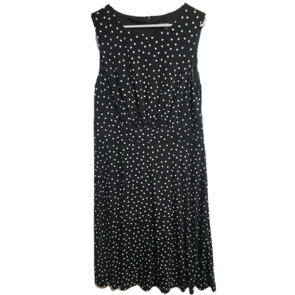 Maggy London 14W Dress Black White Polka Dot Midi Sleeveless Retro Classic